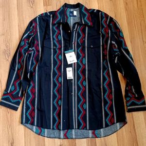 *Rare* Vintage NWT Checotah Wrangler Pearl Snap Shirt XL Black, Turquoise,  Red
